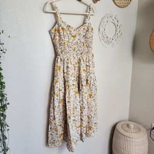 NWT J. Crew Smocked Waist Dress In Sunny Blooms Size 8 Yellow Floral A-line